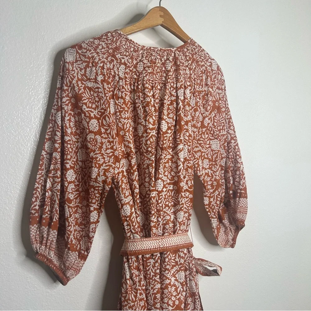 Cleobella Organic Cotton Belted Puff Sleeve Mini Dress Orange Floral Vivian S